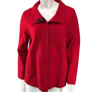 Vitamin Womens Size XS Snap Front Jacket Red Ponte Knit Pockets Oversized Fit